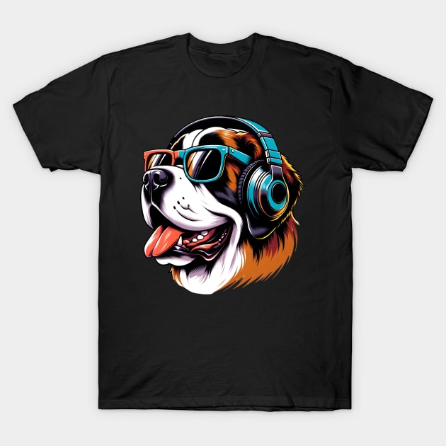 Smiling Saint Bernard DJ Grooves in Japanese Style T-Shirt by ArtRUs